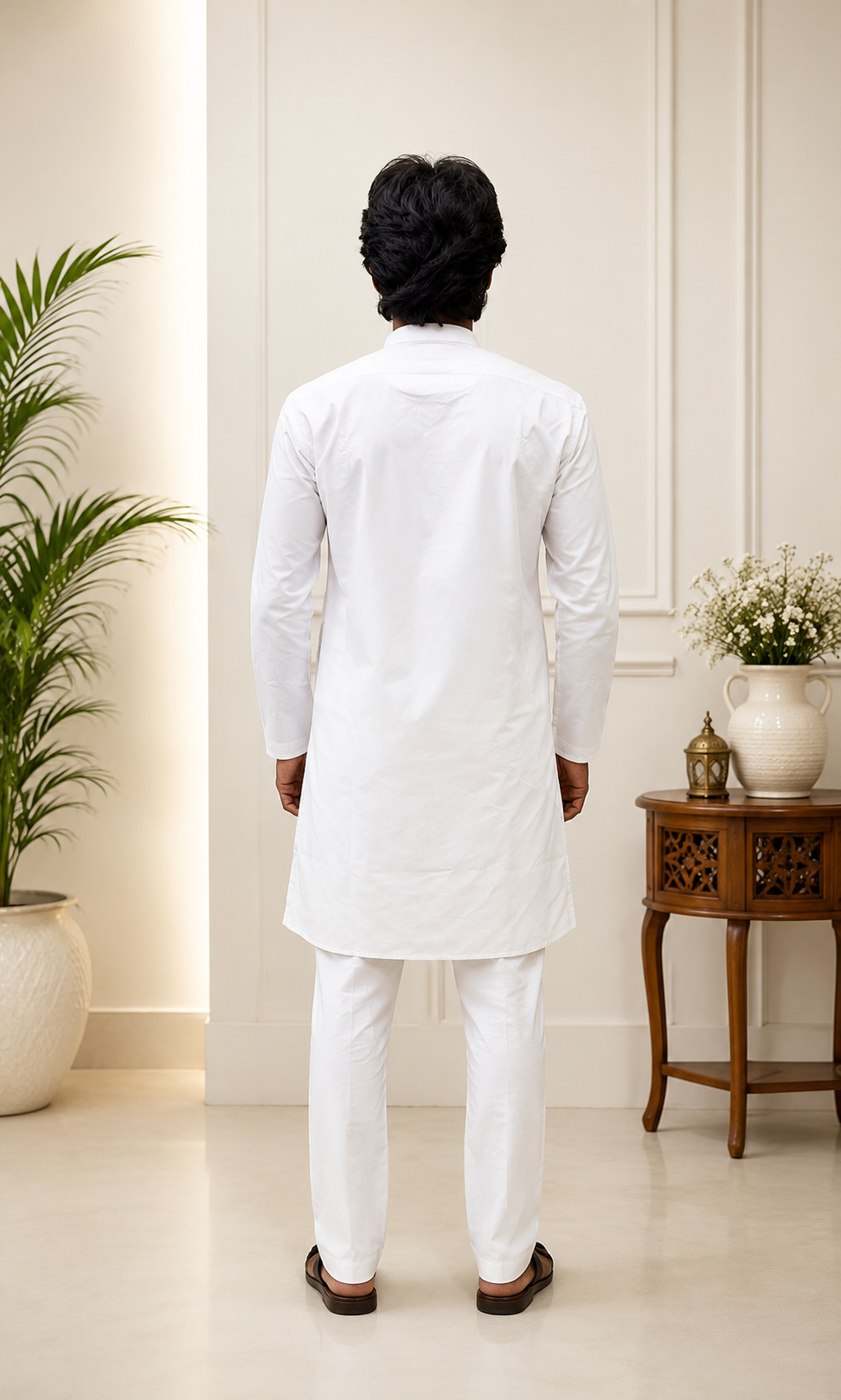 Men's White Cotton Kurta Pajama Set | Ethnic Kurta Set for Rakhi, Diwali, Festival — view 1