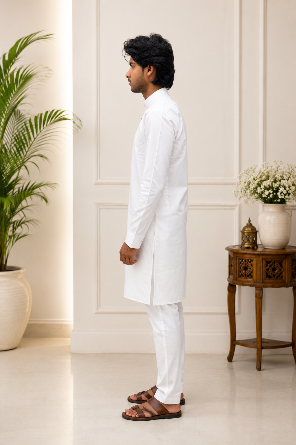 Men's White Cotton Kurta Pajama Set | Ethnic Kurta Set for Rakhi, Diwali, Festival — view 2