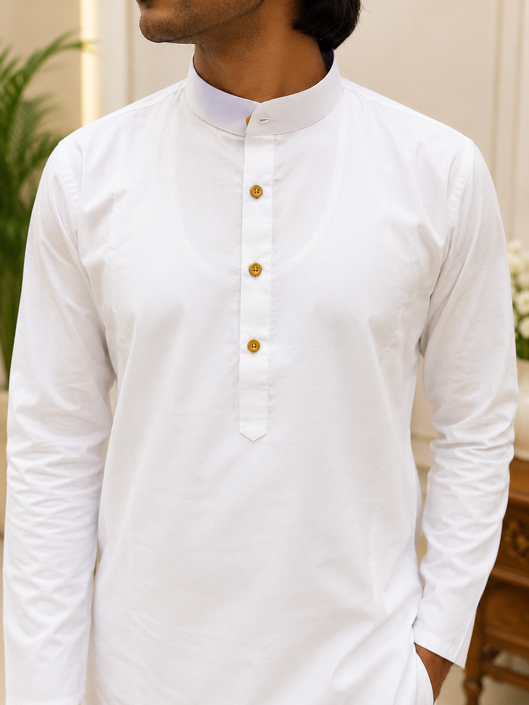 Men's White Cotton Kurta Pajama Set | Ethnic Kurta Set for Rakhi, Diwali, Festival — view 5
